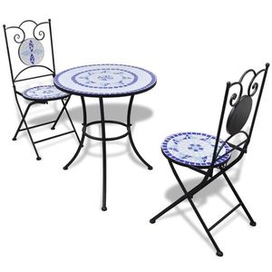 vidaXL Set mobilier bistro, 3 piese, albastru/alb, plăci ceramice imagine