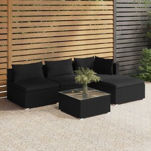 vidaXL Set mobilier de grădină cu perne, 5 piese, negru, poliratan imagine