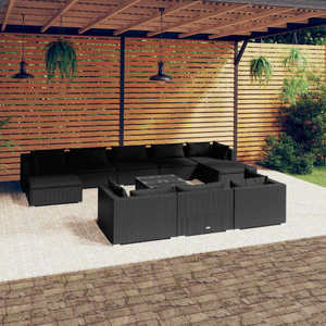 vidaXL Set mobilier de grădină cu perne, 11 piese, negru, poliratan imagine
