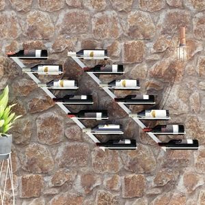vidaXL Suport sticle de vin, de perete, 7 sticle, 2 buc., alb, metal imagine