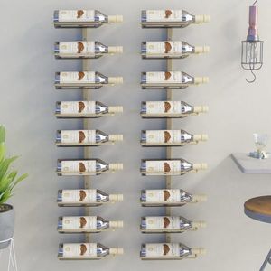 vidaXL Suport sticle de vin, de perete, 9 sticle, 2 buc., auriu, fier imagine