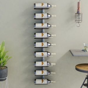 vidaXL Suport sticle de vin, de perete, 9 sticle, alb, fier imagine