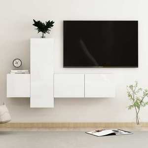 vidaXL Set de dulapuri TV, 3 piese, alb extralucios, lemn prelucrat imagine