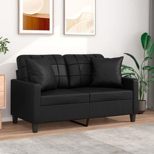 vidaXL Canapea cu 2 locuri cu pernuțe, negru, 120 cm, piele ecologică imagine