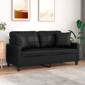 vidaXL Canapea cu 2 locuri cu pernuțe, negru, 140 cm, piele ecologică imagine