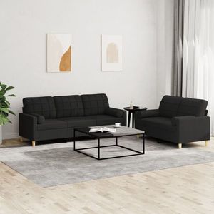 vidaXL Set de canapele cu perne, 2 piese, negru, material textil imagine