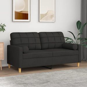 vidaXL Canapea cu 2 locuri cu pernuțe, negru, 140 cm, textil imagine