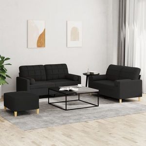 vidaXL Set de canapele cu perne, 3 piese, negru, textil imagine