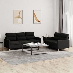 vidaXL Set de canapele cu perne, 2 piese, negru, textil imagine