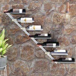 vidaXL Suport sticle de vin, de perete, 7 sticle, alb, metal imagine