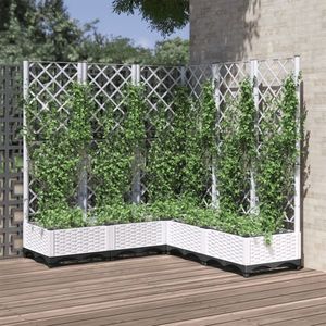 vidaXL Jardinieră de grădină cu spalier, alb, 120x120x121, 5 cm, PP imagine