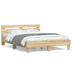 vidaXL Cadru de pat cu tăblie stejar sonoma 150x200 cm lemn prelucrat imagine