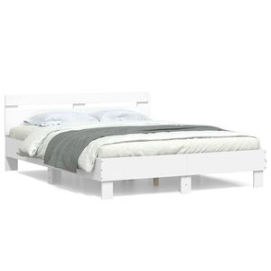 vidaXL Cadru de pat cu tăblie, alb, 140x200 cm, lemn prelucrat imagine