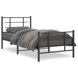 vidaXL Cadru pat cu tăblii de cap/picioare, negru, 90x190 cm imagine