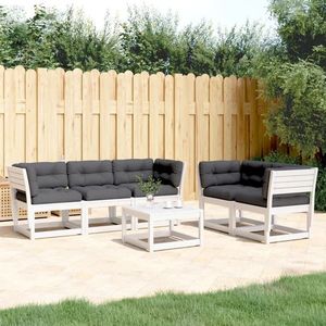 vidaXL Set canapele de grădină cu perne 5 piese alb lemn masiv de pin imagine