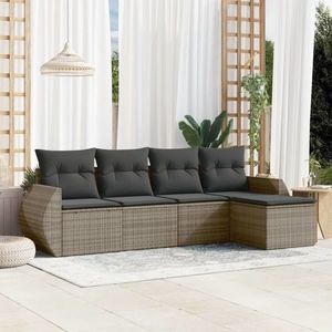 vidaXL Set canapea de grădină cu perne, 5 piese, gri, poliratan imagine