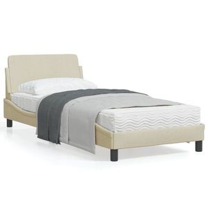 vidaXL Cadru de pat cu tăblie, crem, 90x200 cm, textil imagine