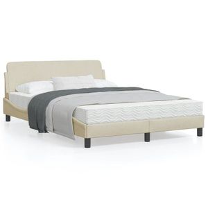 vidaXL Cadru de pat cu tăblie, crem, 120x200 cm, textil imagine