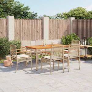 vidaXL Set de masă pentru grădină, 7 piese, cu perne, bej, poliratan imagine