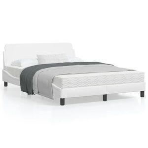 vidaXL Cadru de pat cu tăblie, alb, 140x200 cm, piele ecologică imagine