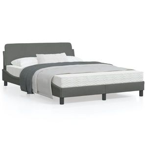 vidaXL Cadru de pat cu tăblie, gri închis, 140x200 cm, textil imagine
