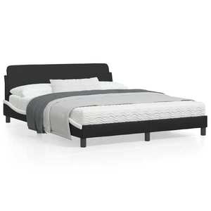 vidaXL Cadru de pat cu tăblie, negru/alb, 160x200 cm, piele ecologică imagine