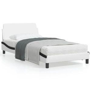 vidaXL Cadru de pat cu tăblie alb și negru 100x200cm piele artificială imagine