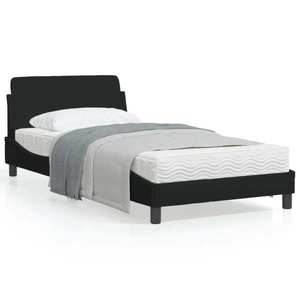 vidaXL Cadru de pat cu tăblie, negru, 100x200 cm, textil imagine