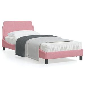 vidaXL Cadru de pat cu tăblie, roz, 90x190 cm, catifea imagine