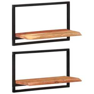 vidaXL Rafturi de perete 2 buc. 60x25x35 cm lemn masiv acacia/oțel imagine