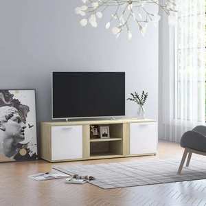vidaXL Comodă TV, alb și stejar Sonoma, 120 x 34 x 37 cm, PAL imagine