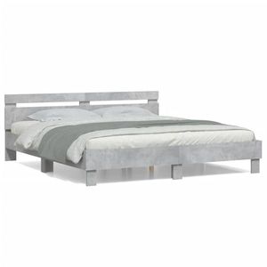 vidaXL Cadru de pat cu tăblie gri beton 180x200 cm lemn prelucrat imagine