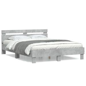 vidaXL Cadru de pat cu tăblie gri beton 140x200 cm lemn prelucrat imagine