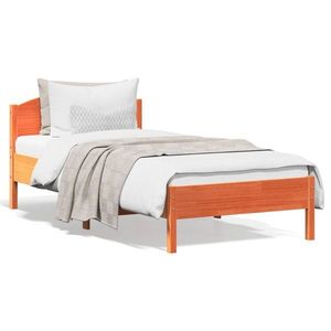 vidaXL Cadru de pat cu tăblie, maro ceruit, 90x200 cm, lemn masiv pin imagine