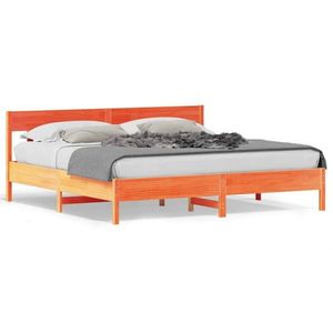 vidaXL Cadru de pat cu tăblie, maro ceruit, 180x200 cm, lemn masiv pin imagine
