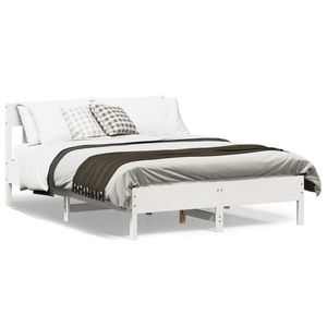 vidaXL Cadru de pat cu tăblie, alb, 160x200 cm, lemn masiv de pin imagine