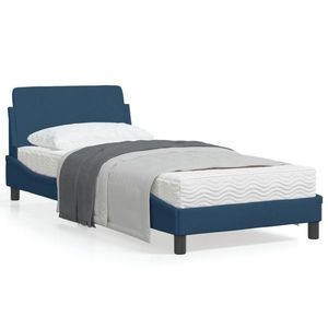 vidaXL Cadru de pat cu tăblie, albastru, 90x200 cm, textil imagine