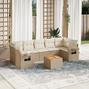 vidaXL Set canapele de grădină, 8 piese, cu perne, bej, poliratan imagine