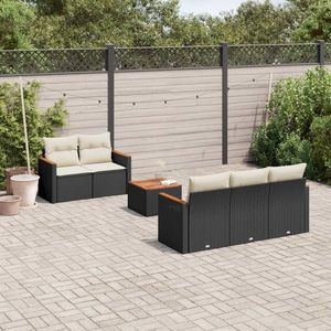 vidaXL Set mobilier de grădină cu perne, 6 piese, negru, poliratan imagine