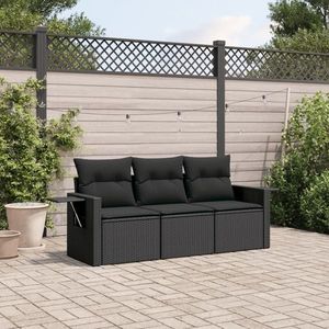 vidaXL Set mobilier de grădină cu perne, 3 piese, negru, poliratan imagine