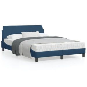 vidaXL Cadru de pat cu tăblie, albastru, 120x200 cm, textil imagine