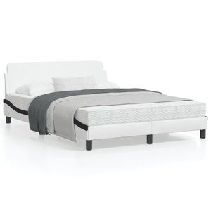 vidaXL Cadru de pat cu tăblie, alb/negru, 120x200 cm, piele ecologică imagine