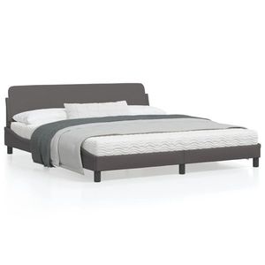 vidaXL Cadru de pat cu tăblie, gri, 180x200 cm, piele ecologică imagine