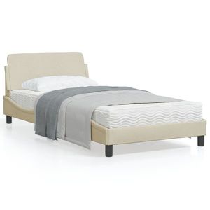 vidaXL Cadru de pat cu tăblie, crem, 100x200 cm, textil imagine