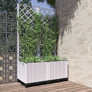 vidaXL Jardinieră de grădină cu spalier, alb, 80x40x136 cm, PP imagine