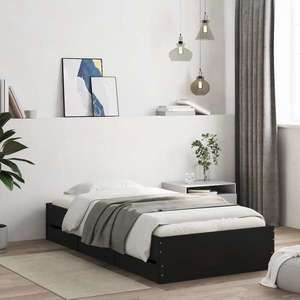 vidaXL Cadru de pat cu sertare, negru, 90x190 cm, lemn prelucrat imagine