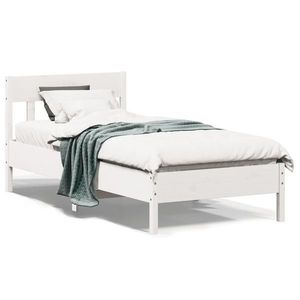 vidaXL Cadru de pat cu tăblie, alb, 90x200 cm, lemn masiv de pin imagine