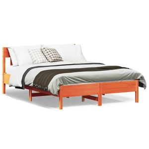 vidaXL Cadru de pat cu tăblie, maro ceruit, 140x190 cm, lemn masiv pin imagine