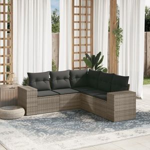 vidaXL Set canapea de grădină cu perne, 5 piese, gri, poliratan imagine