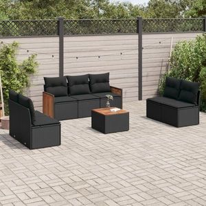 vidaXL Set mobilier de grădină cu perne, 8 piese, negru, poliratan imagine
